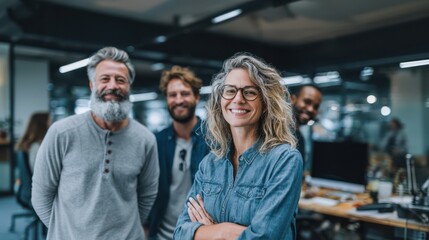 Fototapeta premium Diverse Group of Professionals Smiling in Modern Office Environment