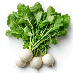Fresh Organic Turnips with Green Leaves on White Background Showcasing Farm-to-Table Produce for Healthy Eating