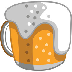 Illustration of a frothy mug of golden beer with a handle on a transparent background