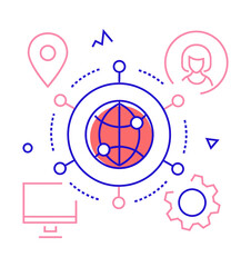 Design global network connection internet technology communication world wide web digital marketing social media verctor art illustration png