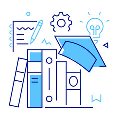 Design illustration of books idea lightbulb pencil gear education learning knowledge studying concept art verctor art illustration png