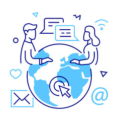 Design global communication network connection social media digital marketing worldwide internet concept verctor art illustration png