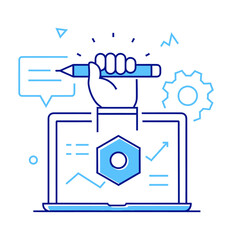 Design illustration graphic design laptop computer hand pencil icon vector business concept marketing strategy verctor art illustration png
