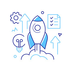 Design rocket launch startup business growth success idea innovation strategy development management vector art verctor art illustration png