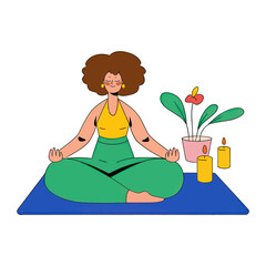 Design woman meditation yoga wellness mindfulness relaxation zen peace calm lifestyle health spiritual practice verctor art illustration png