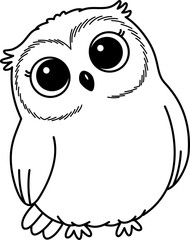 Cute Cartoon Baby Owl Line Art