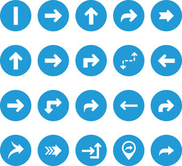 Fototapeta premium A Vector Icon Set of White Directional Arrows in Blue Circles