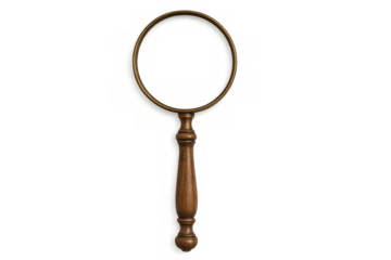 Magnifying glass offering vintage look, representing concepts of search, discovery, and investigation, with a wooden handle
