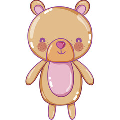Pixelated Cartoon Style Light Brown Teddy Bear With Pink Cheeks And Accent Details Standing Centered With A Transparent Background © nuraini