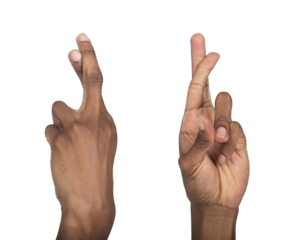 Fingers crossed gesture, African American man showing symbol of hope and good luck. Human expression