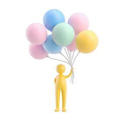 Colorful Balloons Held by Yellow Figure