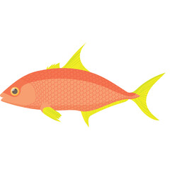 Pixelated Illustration Of A Coral Colored Fish With Yellow Fins And Tail On A White Background