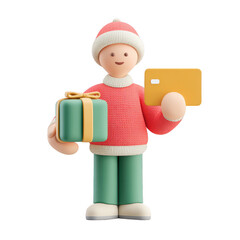 Festive 3D Character Holding a Gift and Card