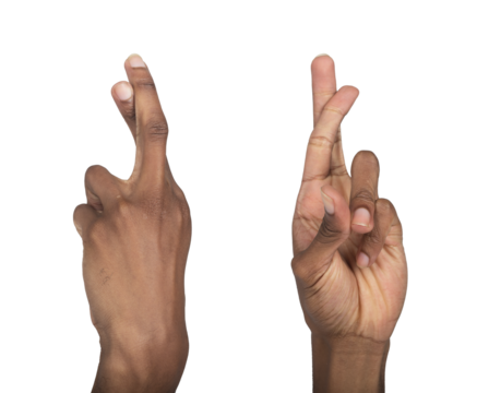 Fingers crossed gesture, African American man showing symbol of hope and good luck. Human expression - Powered by Adobe