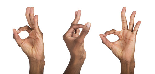 OK hand gesture, African American man forming a circle with fingers, symbol of approval and success.