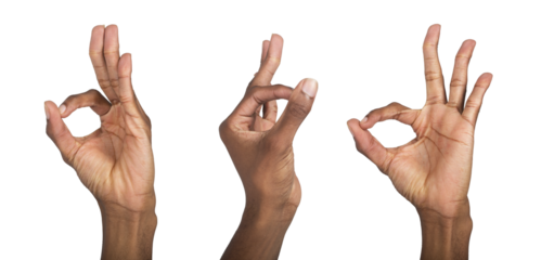 OK hand gesture, African American man forming a circle with fingers, symbol of approval and success.