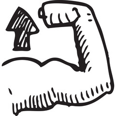 Illustration of a Muscular Bicep Flexing with Upward Arrow Indicating Strength and Growth in a Simple Outline Style