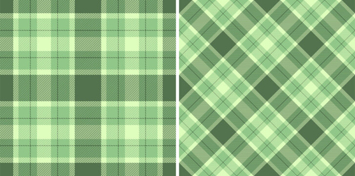 Two seamless pastel green plaid patterns.  Perfect for textile design, website backgrounds, or crafting projects.  A versatile image offering both classic and modern aesthetics.