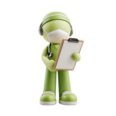 3D Illustration of Healthcare Worker Holding Clipboard