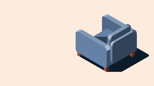 Isometric sofa animation. Modern sofa. Comfortable and cozy soft furniture. Isometric home furniture. Living room furniture. 4K video animated in isometric style