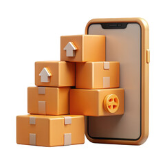 Obraz premium 3d shipping boxes stacked next to smartphone isolated on transparent background