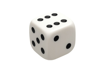 White gambling dice showing sides five, six, and four on transparent background, symbolizing luck and risk