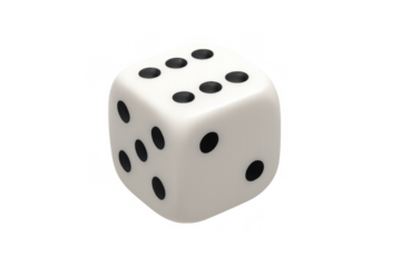 White gambling dice showing sides five, six, and four on transparent background, symbolizing luck and risk