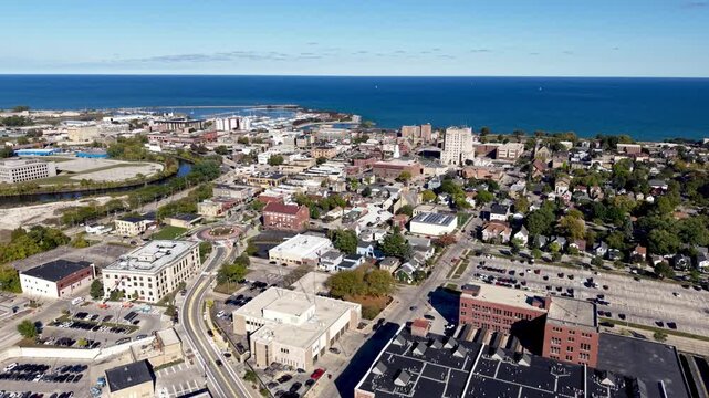 aerial high push in over racine wisconsin