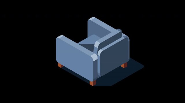 Isometric sofa animation. Modern sofa. Isometric home furniture. Living room furniture. Transparent background with alpha channel