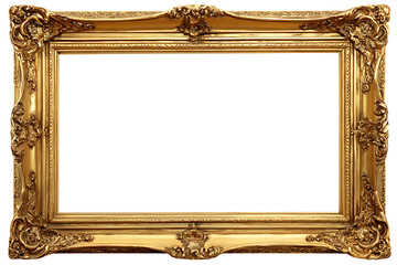 Ornate Antique Gold Picture Frame Empty on Transparent Background for Photo Mockups