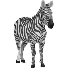 Pixelated Zebra Standing on Transparent Background in Full Body View Showing Black and White Stripes