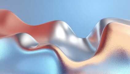 Metallic, fluid waves ripple. Gradient color shifts over the landscape