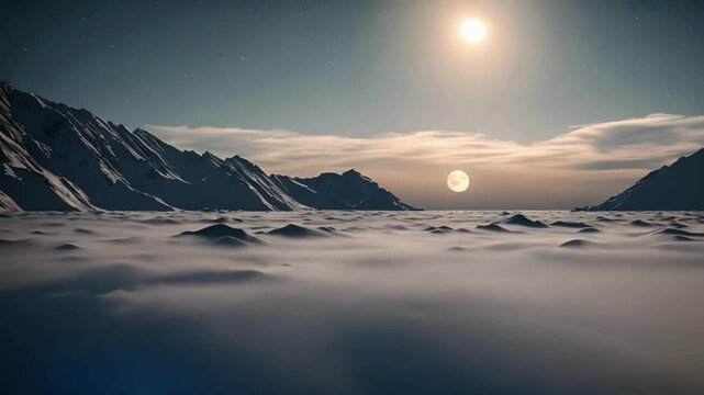 Looping 3D Moonlight Animation Above Ocean Horizon in Night Sky