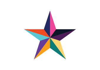Multicolor Geometric Star Icon – Vibrant Symmetrical Segment Design. Multicolor Geometric star isolated on white. Colorful star shape