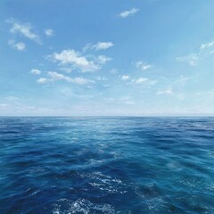 Serene ocean vista under a bright, airy, slightly cloudy blue sky
