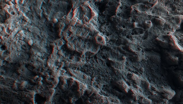 Highlighting rocky surface forming circular craters on moon surface, with rough ridges