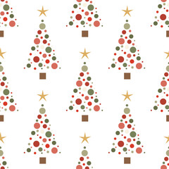 Christmas seamless pattern with an abstract Christmas tree with geometric decoration. Modern winter holiday design