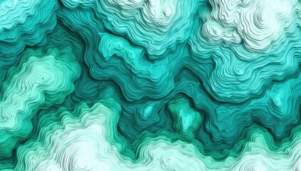 Topographic aqua layers ripple in abstract, organic formations