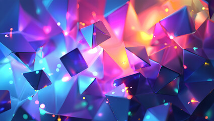 Abstract geometric shapes with vibrant neon lights creating a futuristic and energetic digital art abstract background with lights