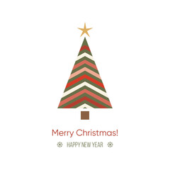 Abstract Christmas tree with geometric pattern. Modern template for postcards, New Year posters, and winter holidays