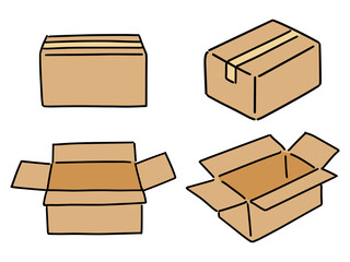 空いた状態と閉じた状態の複数の段ボール