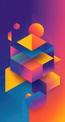 Abstract geometric shapes float in vibrant gradient colorspace