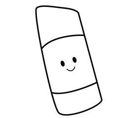 Minimal line art eraser with tilted smiley face, cute black and white vector design for school and stationery illustrations.