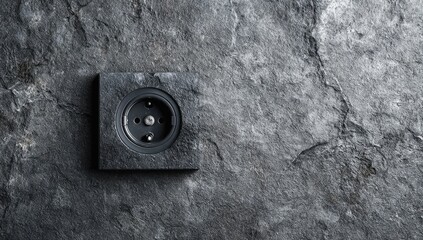 Rock wall outlet. Stone texture, grey tone, electricity supply point