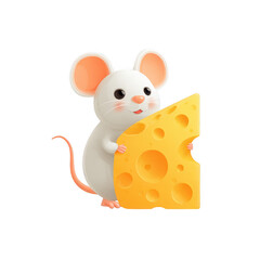 Cute Mouse Holding Cheese Illustration