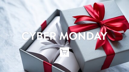 a gift box with the text cyber monday in the middle of the image created with generative ai