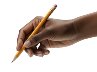 Hand holding a pencil ready to sketch, isolated on white background.