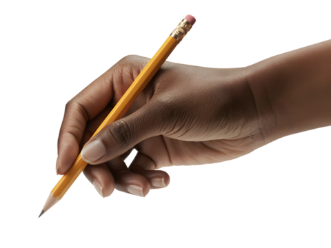 Hand holding a pencil ready to sketch, isolated on white background.
