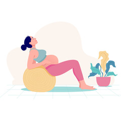 Pregnant Woman Exercising with Stability Ball in a Calm Indoor Setting Embracing Serenity