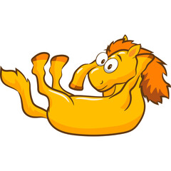Playful Cartoon Horse With Orange Mane Rolling On Its Back With Eyes Wide Open And A Smile On Its Face On Transparent Background